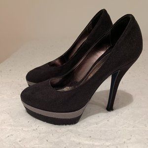 Black Suede High Heels Plateau, made in Italy